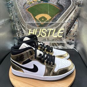 Nike Air Jordan 1 Mid SE Metallic Gold/Black-White Men’s Sz 11